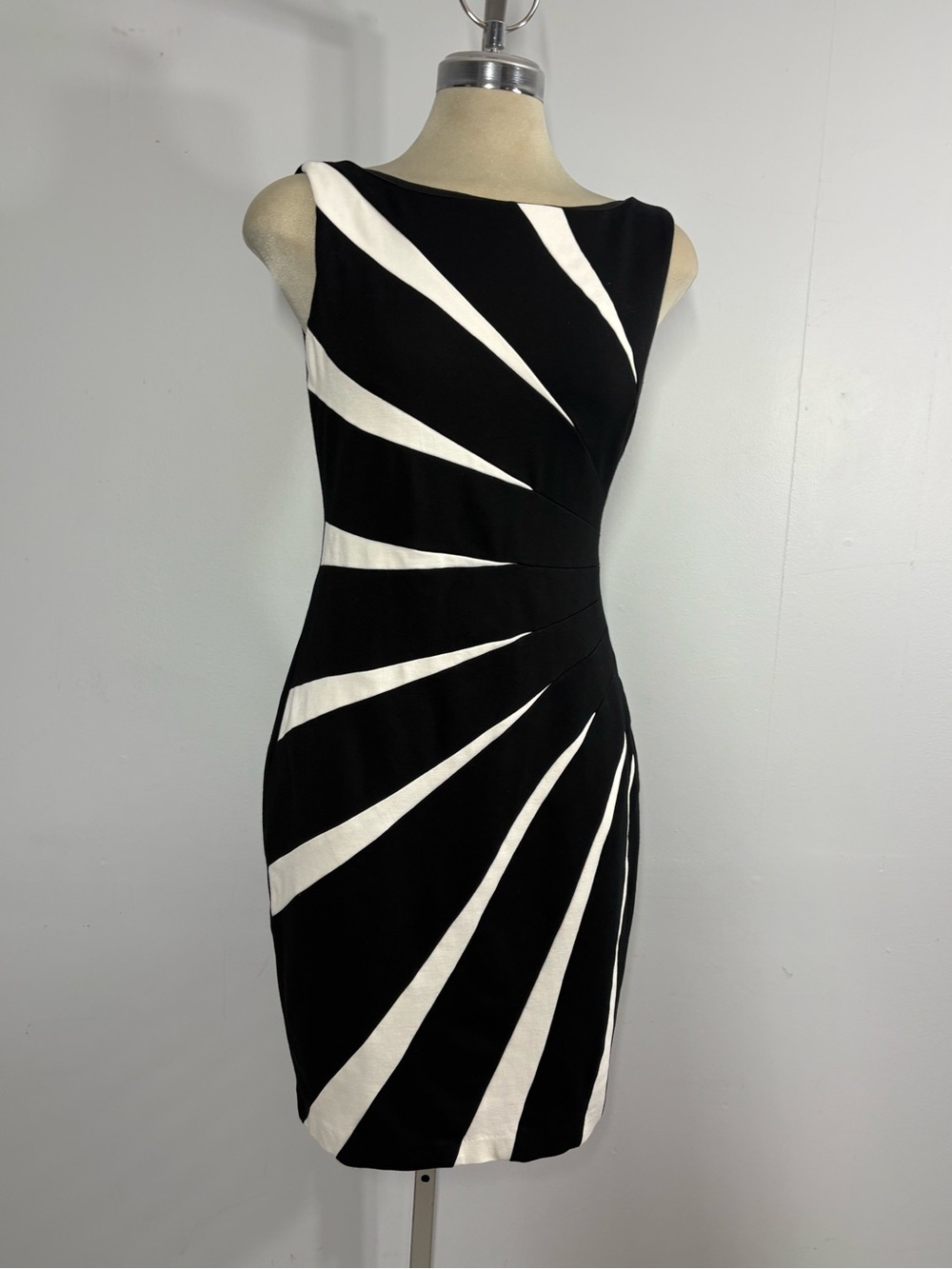 Cache Black and White Sunburst Midi Dress